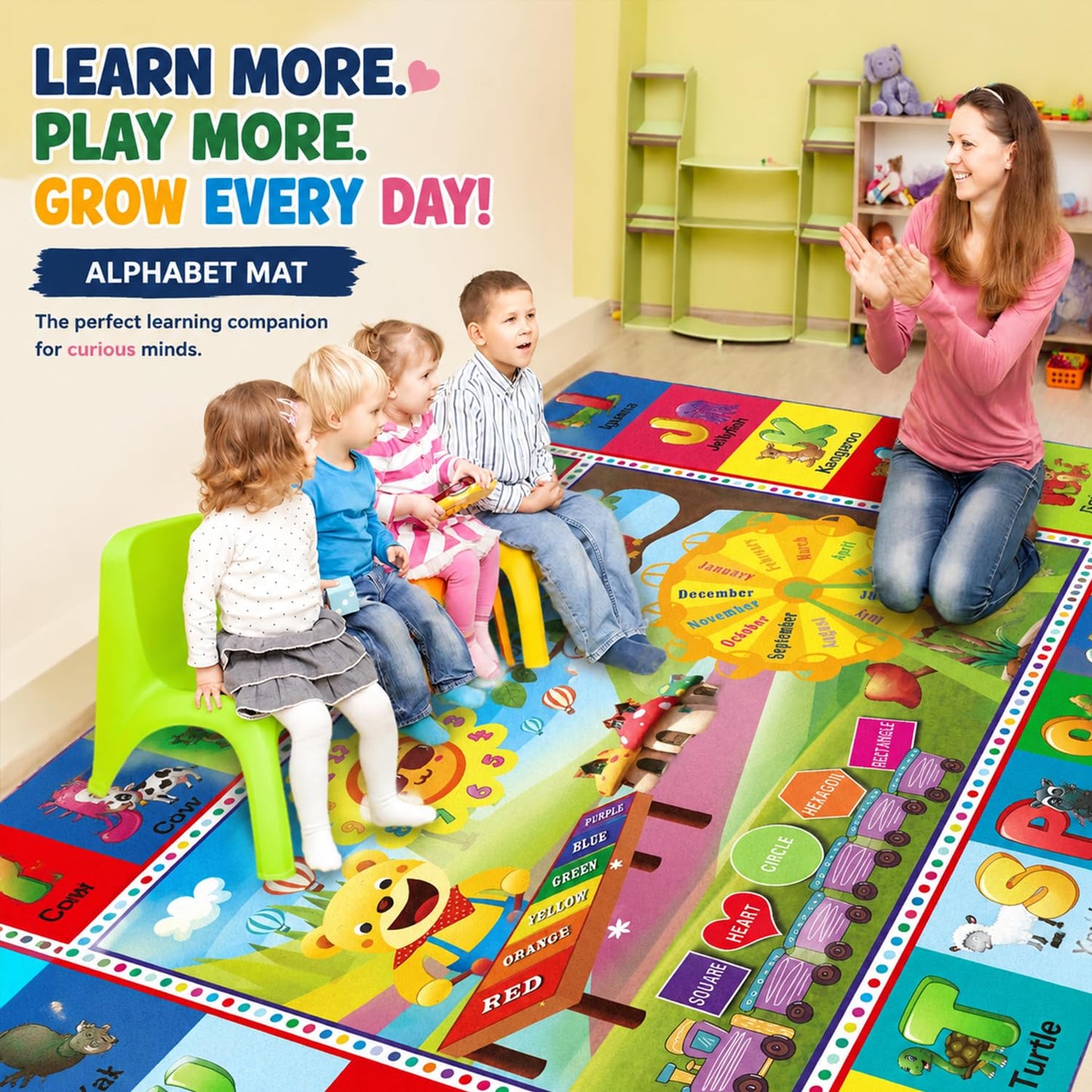 ABC Kids Play Rug, Non-Slip Classroom Carpet,78.7" x 59"