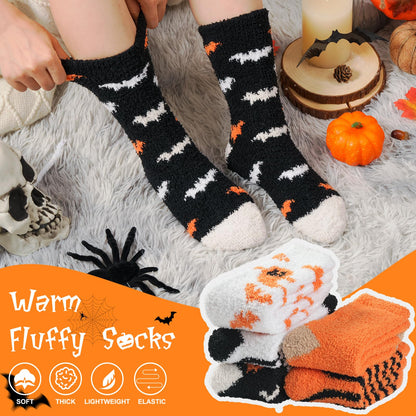floconssy Halloween Fuzzy Socks for Women, Fall Pumpkin Gifts Slippers Socks Funny Fluffy Cozy Freaky Boo Basket Stuffers
