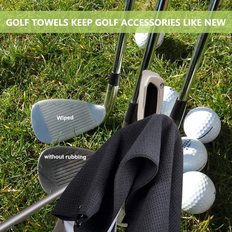 LUSTEMBER 3 Pack Large Golf Towels, 16" x 24" Tri-Fold Portable Microfiber Fabric Waffle Pattern Golf Towel for Golf Bag with Carabiner Clip to Quickly Remove Sand, Mud, Dirt and Sweat
