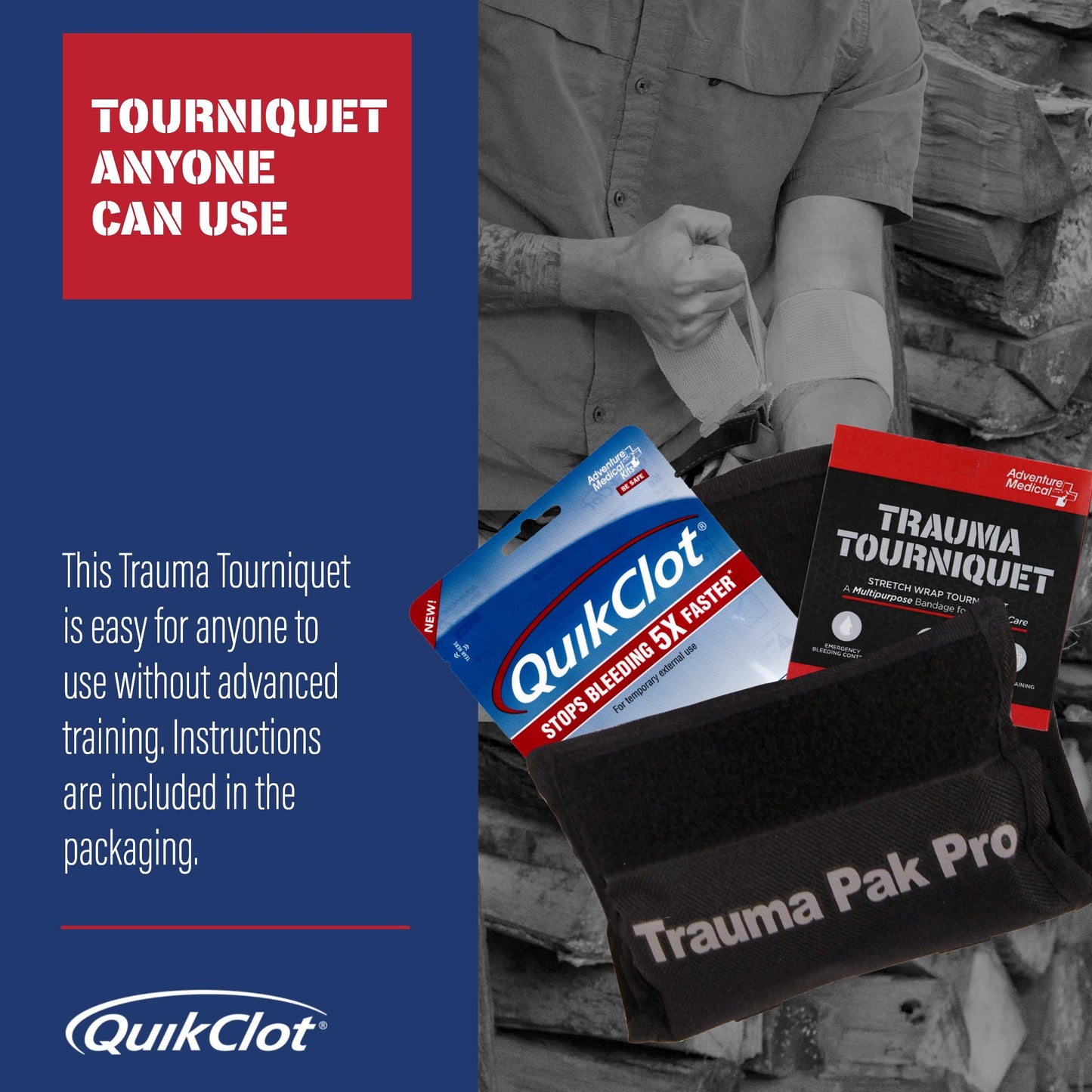 Adventure Medical Kits Trauma Pak Pro with Quikclot & Trauma Tourniquet - First Aid Emergency Kit with Tourniquet, QuikClot Flexible Gauze, Nitrile Gloves & More - Stops Bleeding Fast with Kaolin