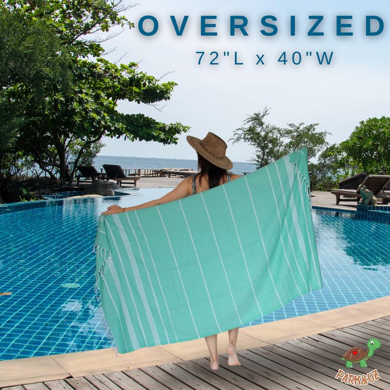 2 Pack The Turkish Beach Towel 40x72 Inches, Oversized 100% Cotton Sand Free Lightweight Absorbent Quick-Dry Beach Blanket, Extra Large Turkish Bath Towels for Travel and Pool, Yoga