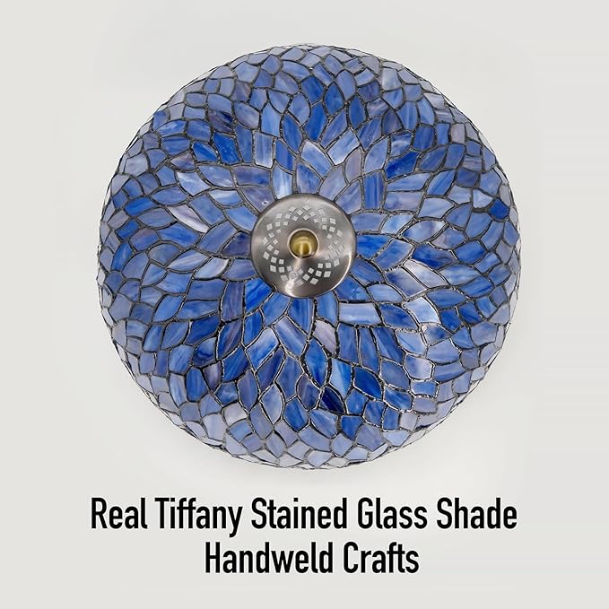 Tiffany Ceiling Light Fixture Deep Blue Purple Wisteria Stained Glass Semi Flush Mount Lamp Wide 16 Inch Height 15 Inch Tiffany Ceiling Lamp (Blue)