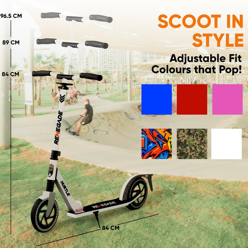 Hurtle Renegade Kick Scooters for Kids Teenagers Adults- 2 Wheel Kids Scooter with Adjustable T-Bar Handlebar - Alloy Anti-Slip Deck - Portable Folding Scooters for Kids with Carrying Strap