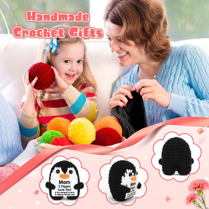Positive Crochet Penguin, Mini Funny Brithday Galentines Valentines Gifts for Women Men Teens Boys Girls, Inspirational Appreciation Gifts for Coworker Friend Sister Her Him, Emotional Positive Decor