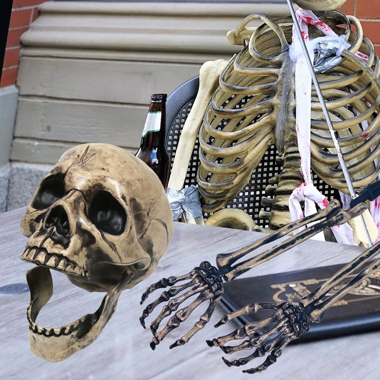 Sunnyglade Realistic Skeleton Stakes Halloween Decoration Scary Ground Breaker Skull and Skeleton for Outdoor Yard Lawn Stake Garden Graveyard Decoration
