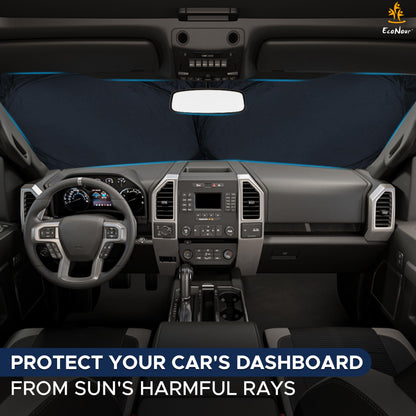 EcoNour Truck Windshield Sun Shade with Storage Pouch - Reflective 240T Material Truck Windshield Cover - Foldable Sun Shield UV Dashboard Protection from Sun Heat | X-Large (69 x 35 inches)