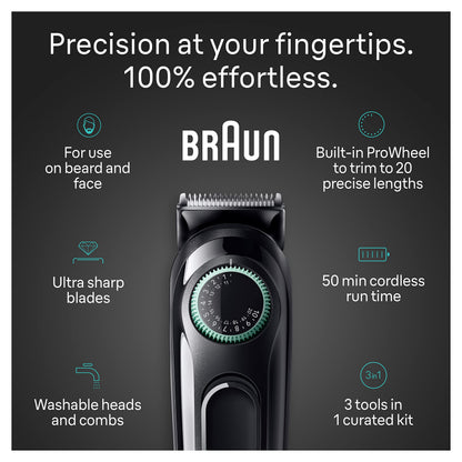Braun All-In-One Style Kit Series 3 3430, 3-in-1 Trimmer for Men with Beard Trimmer, Ear & Nose Trimmer, Hair Clippers, Ultra-Sharp Blade, 20 Length Settings, Washable