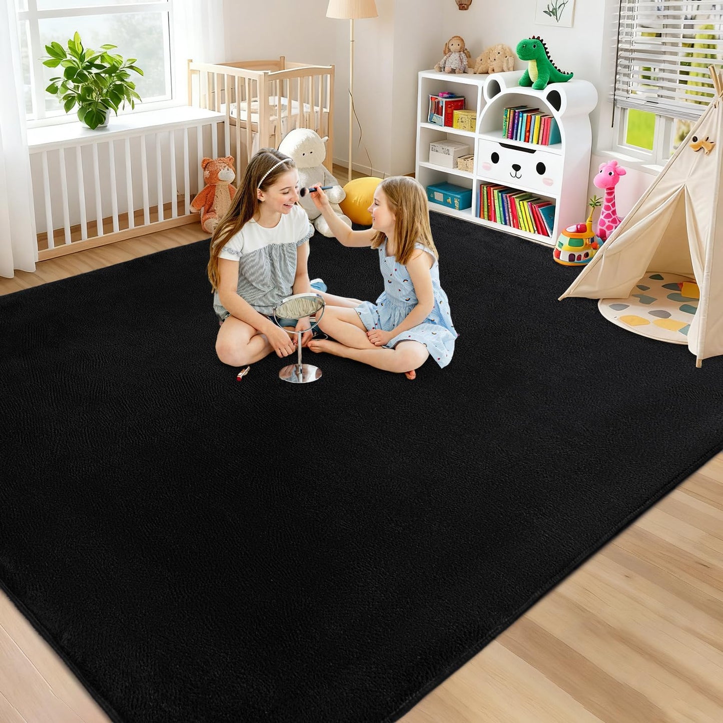 QDUIDU Large Area Rugs for Bedroom Living Room - 6x9 Feet Ultra Soft Black Rug Thickened with Memory-Foam, Solid Modern Minimalist Carpets for Home Decor, Non-Slip and Comfy Nursery Room Rugs