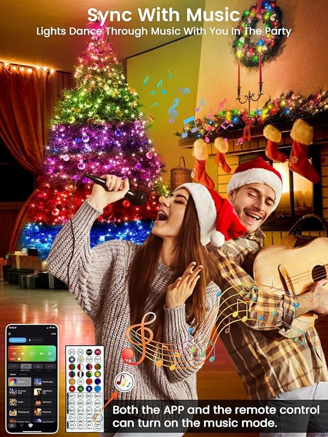 600LED Smart Color Changing Halloween Lights App Controlled, 208FT Waterproof RGB Xmas String Light Music Sync Multiple Modes, Christmas Lights with Remote & Timer Indoor Outdoor Halloween Decorations