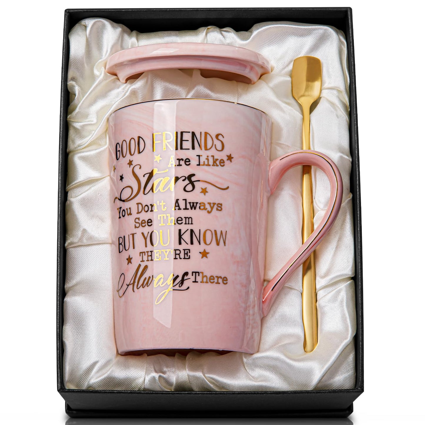 Best Friend Birthday Gifts for Women, Friendship Gifts for Women, Unique Birthday Valentines Day Gift Ideas for Her, Friends Female, Besties, BFF Ceramic Marble Coffee Mug Gift Box Printed Gold 14 oz
