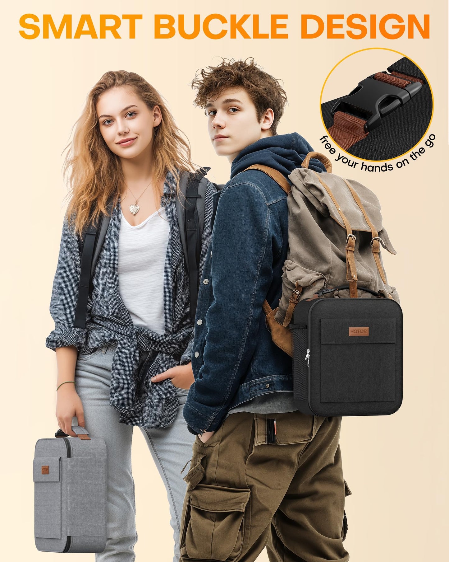 HOTOR Lunch Bag for Men & Women - Large Capacity Insulated Lunch Bag with Mutiple Pockets, Easy-Carrying & Wear-Resistant Cooler Lunch Box for Office, Picnic, Black, 9.06" x 4.33" x 10.63"