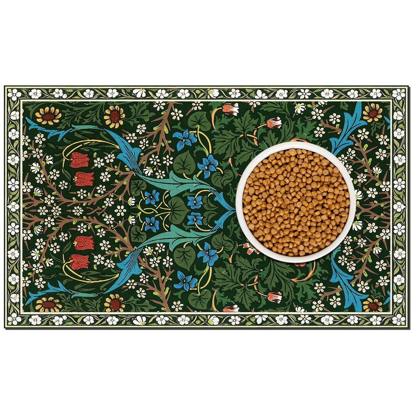 Pet Dog Cat Food Mat, Absorbent Dog Bowl Mat for Food and Water, Quick Dry Placemats Feeding Mats with Non Slip Rubber for Floors Indoor Puppy Pet Accessories Supplies 16 * 24 inch, Dark Flowers