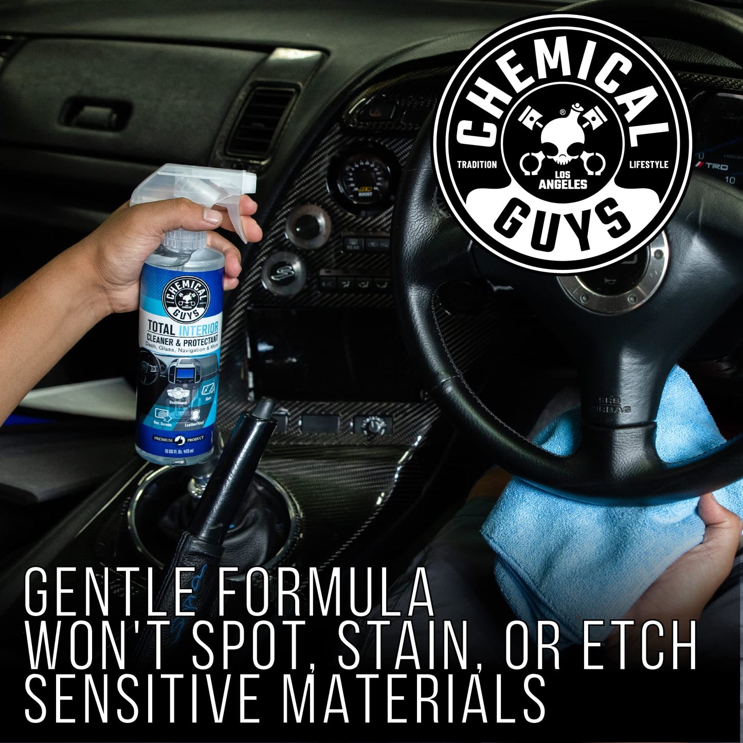 Chemical Guys Total Interior Cleaner & Protectant, Cleans & Protects Leather, Vinyl, Plastic, Rubber & Glass Streak-Free Finish for Cars, Trucks, SUVs, RVs & More - 16 oz