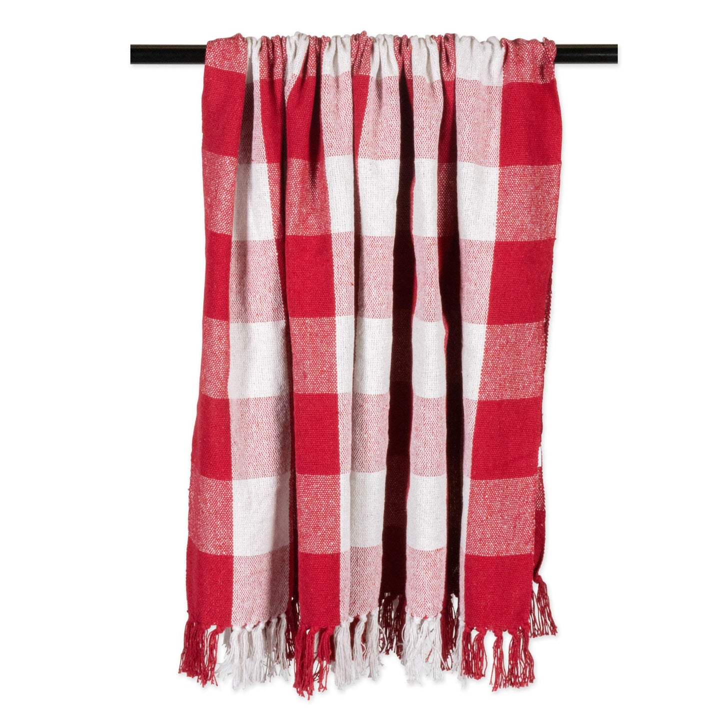 DII Buffalo Check Collection Rustic Farmhouse Throw Blanket with Tassles, 50x60, Red/White
