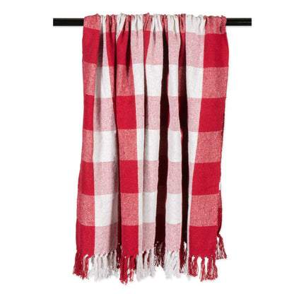 DII Buffalo Check Collection Rustic Farmhouse Throw Blanket with Tassles, 50x60, Red/White