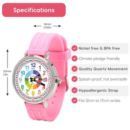 Kiddus Educational Watches for Girls. Children Watch to Learn Time. Analogue First Watch for Kids from 5 Years Old. Time Teacher Exercices Included
