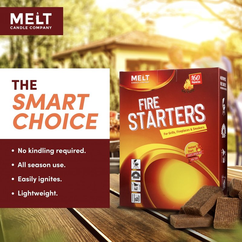 Fire Starter Squares, 160 pcs - Charcoal Fire Starters for Campfires, Grill, Outdoor Pit, Fireplace, Wood Stove, BBQ - Firestarter Sticks, Water Resistant & Odorless - Camping Accessories Essentials