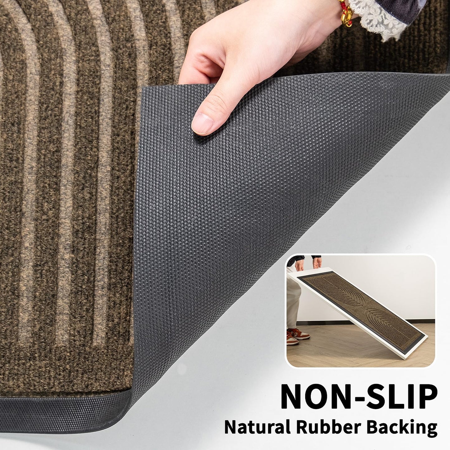 RORA Front Door Mat, Heavy Duty Door Rugs Outside Entrance,Non Slip Welcome Mats Indoor, Natural Rubber Doormat for Entryway, Patio, Garage, Porch, 29.5"x17", Brown