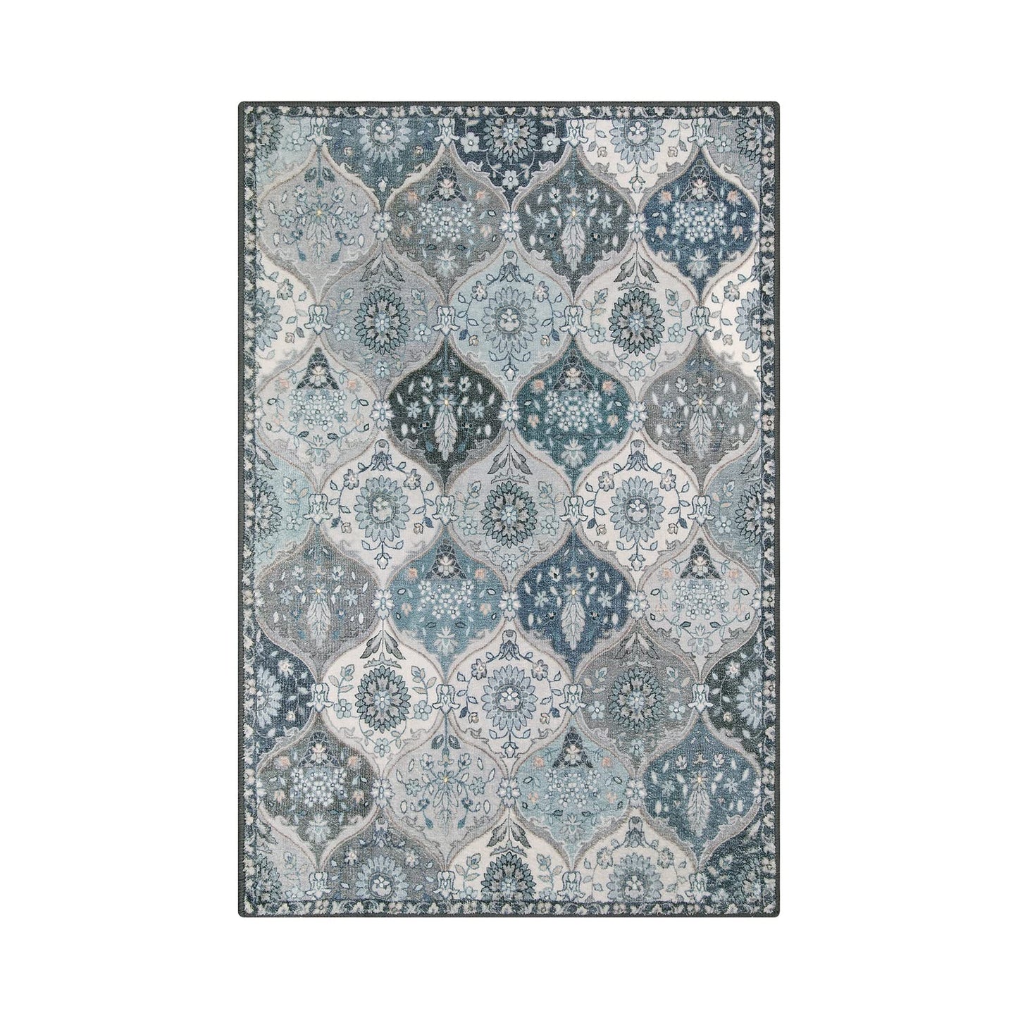 Lahome Moroccan Trellis Front Door Mat Indoor Entrance, 2x3 Rugs for Entryway Non-Slip Washable Indoor Door Mat, Oriental Accent Small Rug for Kitchen Bedroom Bathroom Elise, Blue