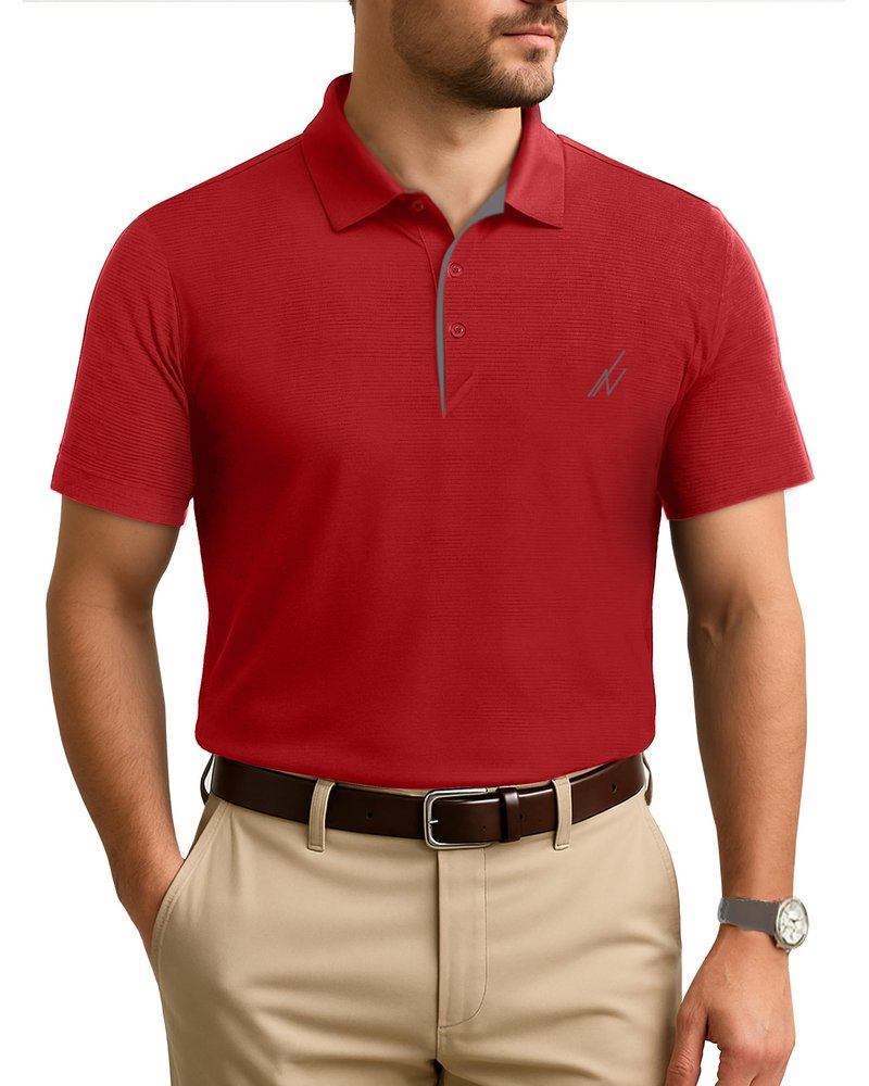 NY Threads Men's Golf Polo Shirt UPF 70+ Regular Fit Moisture Wicking Quick Dry Performance Short Sleeves Polo, Large, Red