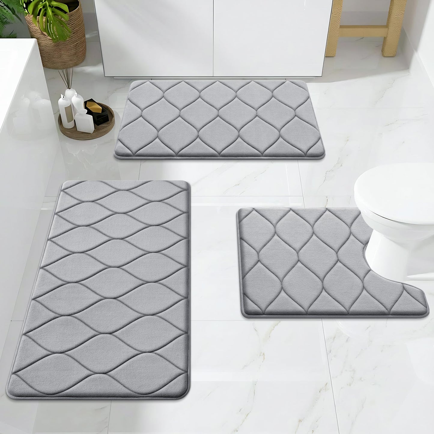 Smiry Memory Foam Bath Mat 36''x24'', Ultra Soft Non-Slip Bathroom Rug, Plush Water Absorbent Quick Dry and Machine Washable Floor Mat for Shower, Tub & Home Decor, Grey
