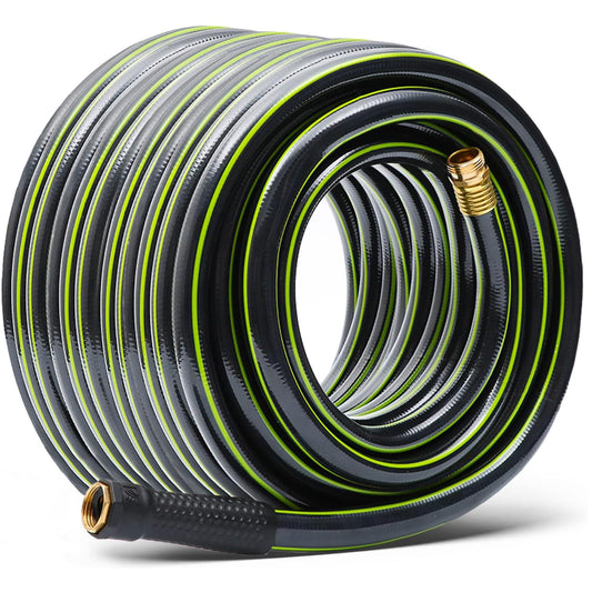 Worth Leader Long Garden Hose 5/8 in. x 100 ft. -No Kink, Flexible, Leakproof, Male to Female Fittings -Heavy Duty Durable PVC Lightweight Water Pipe with Brass Aluminum Ends for Household & Yard Use