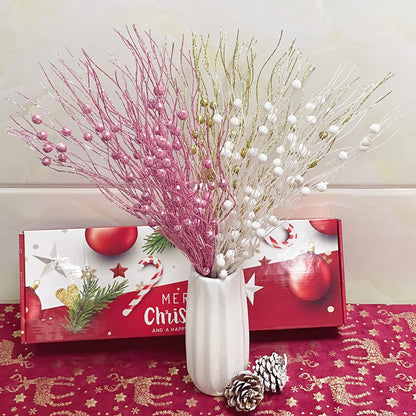 Losris Christmas Artificial Glitter Berry Stem Decorations Decorative Bead Sticks Xmas Picks Glittery Twigs Branches for Christmas Tree Wreath Gift Vase Decor Party Ornaments White 24 PCS