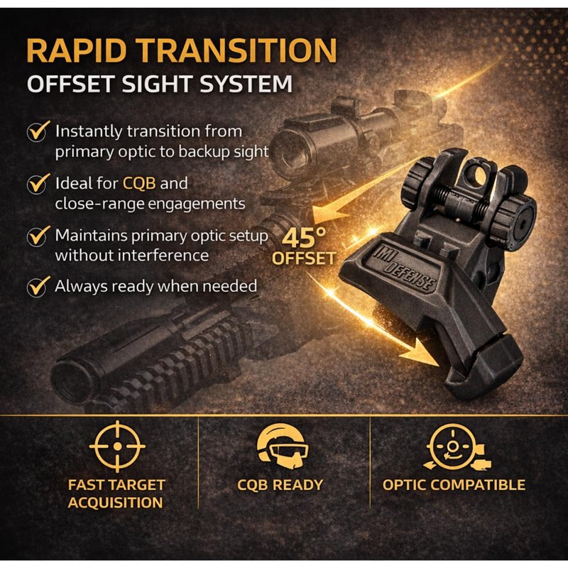 45 Degree Offset Flip Up Iron Sights – IMI Defense Low Profile Canted Flip Sights, Fast Target Transition, Dual Aperture, Secure Locking, Picatinny Compatible (Black)