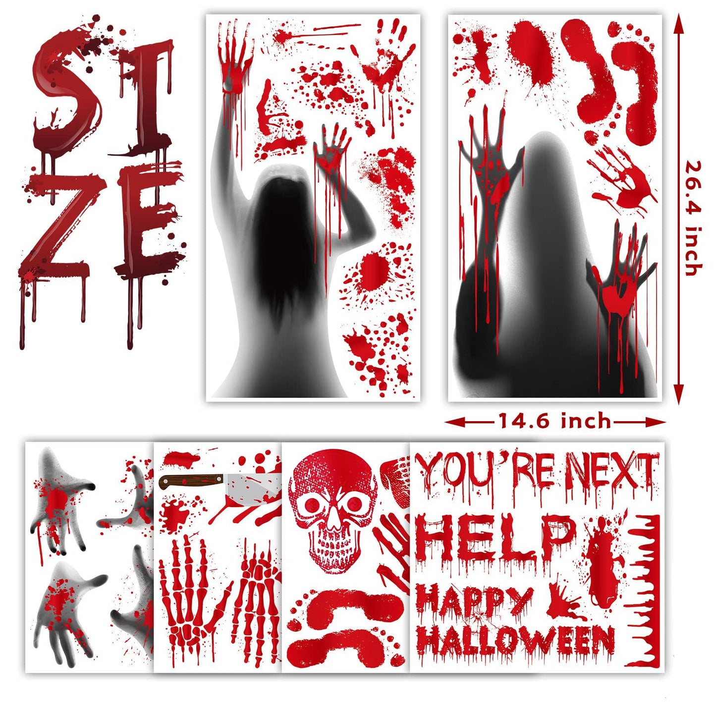 Funnlot Halloween Window Clings - Large Spooky Halloween Window Decorations Decals Stickers Scary Bloody Handprint Skullprint Footprint for Windows Floor Glass Bathroom Indoor Outdoor Party Decoration