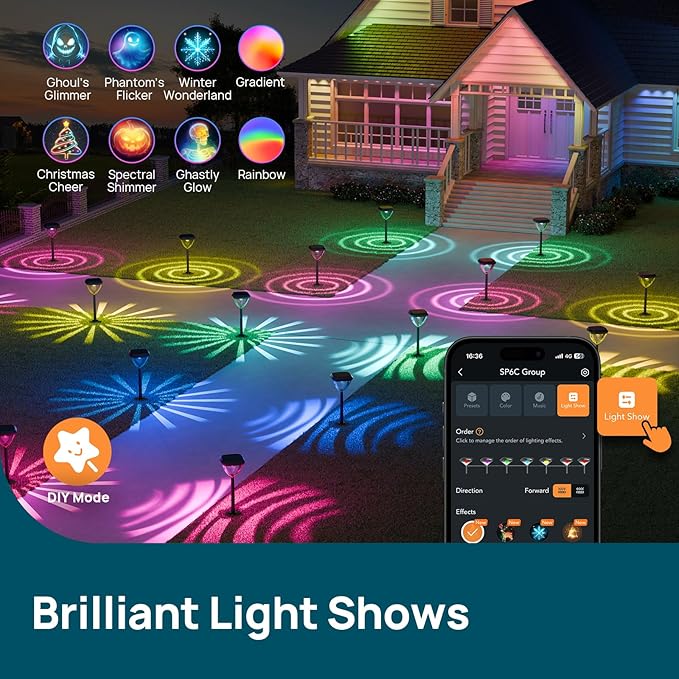 Linkind Smart Solar Pathway Lights SP6C, APP Control Solar Lights Outdoor Waterproof with 5 Swappable Lenses Landscape Lighting, Color Changing Garden Decor for Yard, Patio, Driveway(2 Pack)
