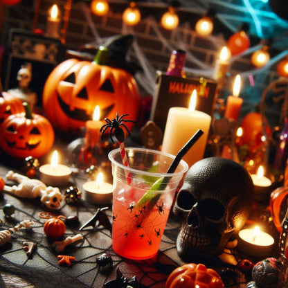 Party Essentials Supplies 20-Count Soft Plastic 16-Ounce Halloween Party Cups/Pint Glasses, Spider Print, One size (SD162042)