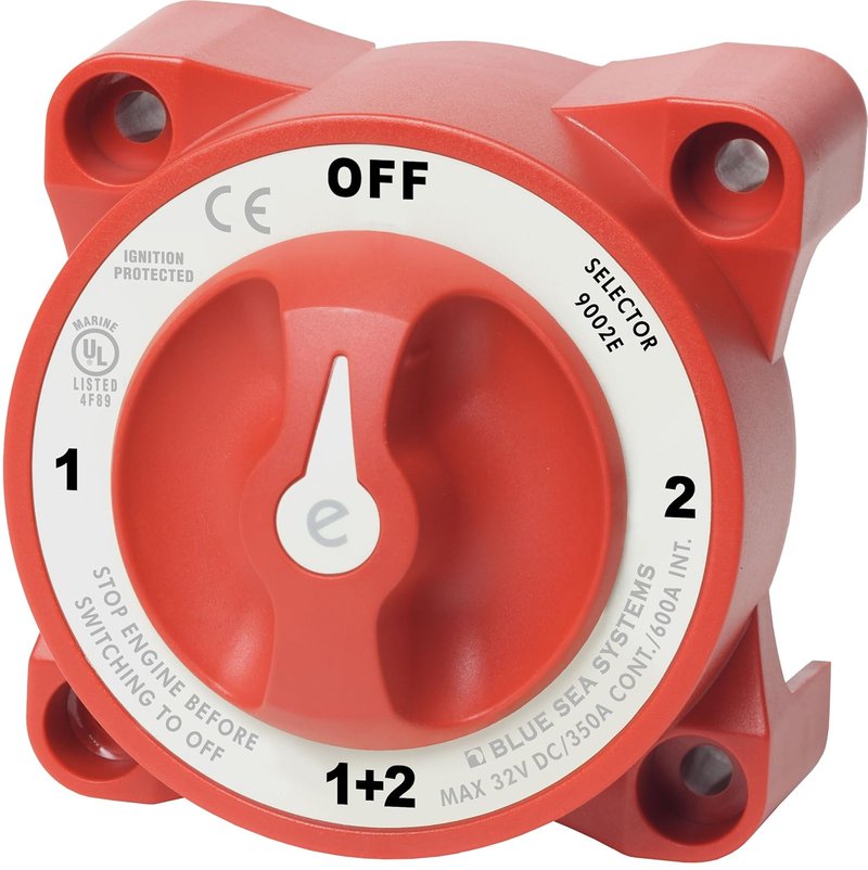 e-Series Battery Switch Selector - 4 Position with Alternator Field Disconnect | 32V DC, 325A, Red