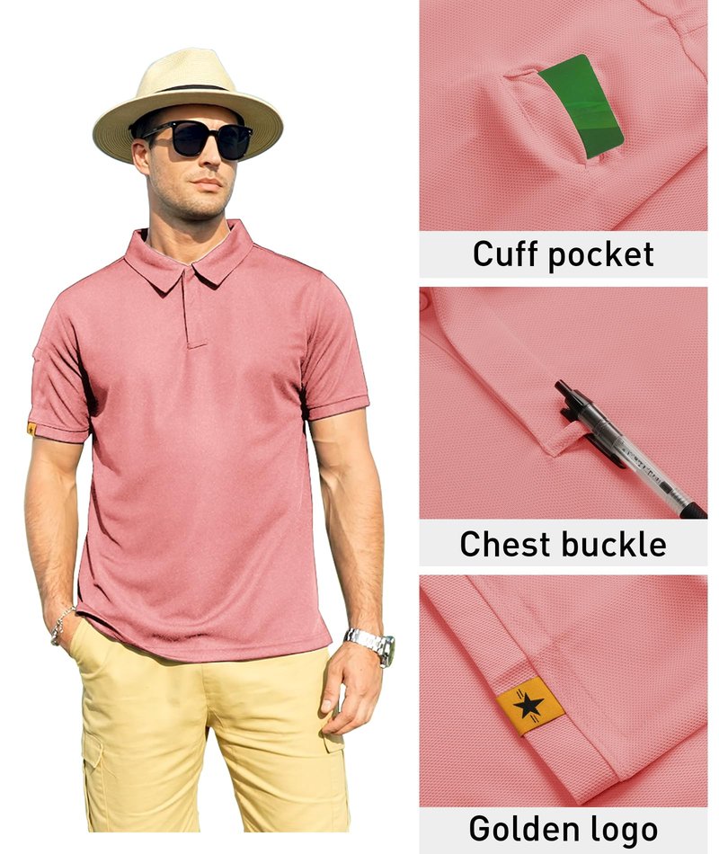 ZITY Mens Polo Shirt Short Sleeve Sports Tactical T-Shirt Athletic Golf Polos Daily Casual Stylish Collared Shirts for Men Coral Red 4X-Large