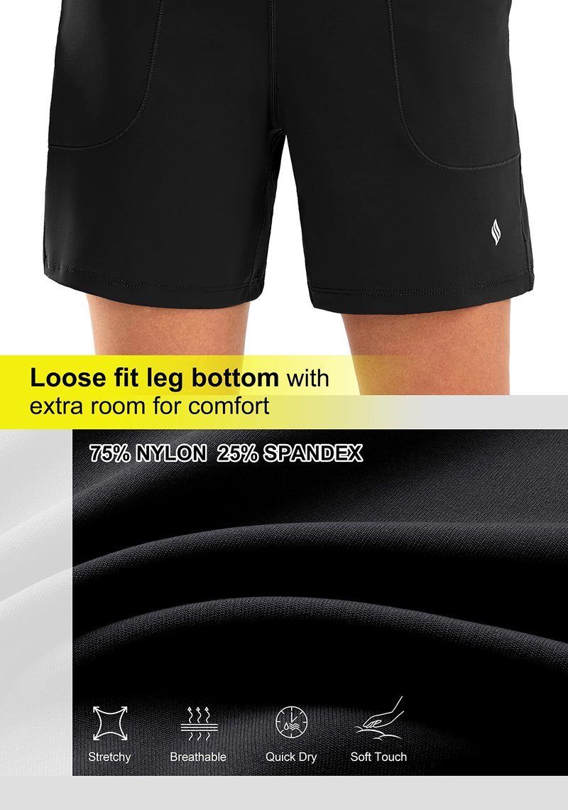 SANTINY Women's 6'' Athletic Long Shorts with 4 Pockets High Waisted Bermuda Shorts for Women Walking Running Casual (Black_L)