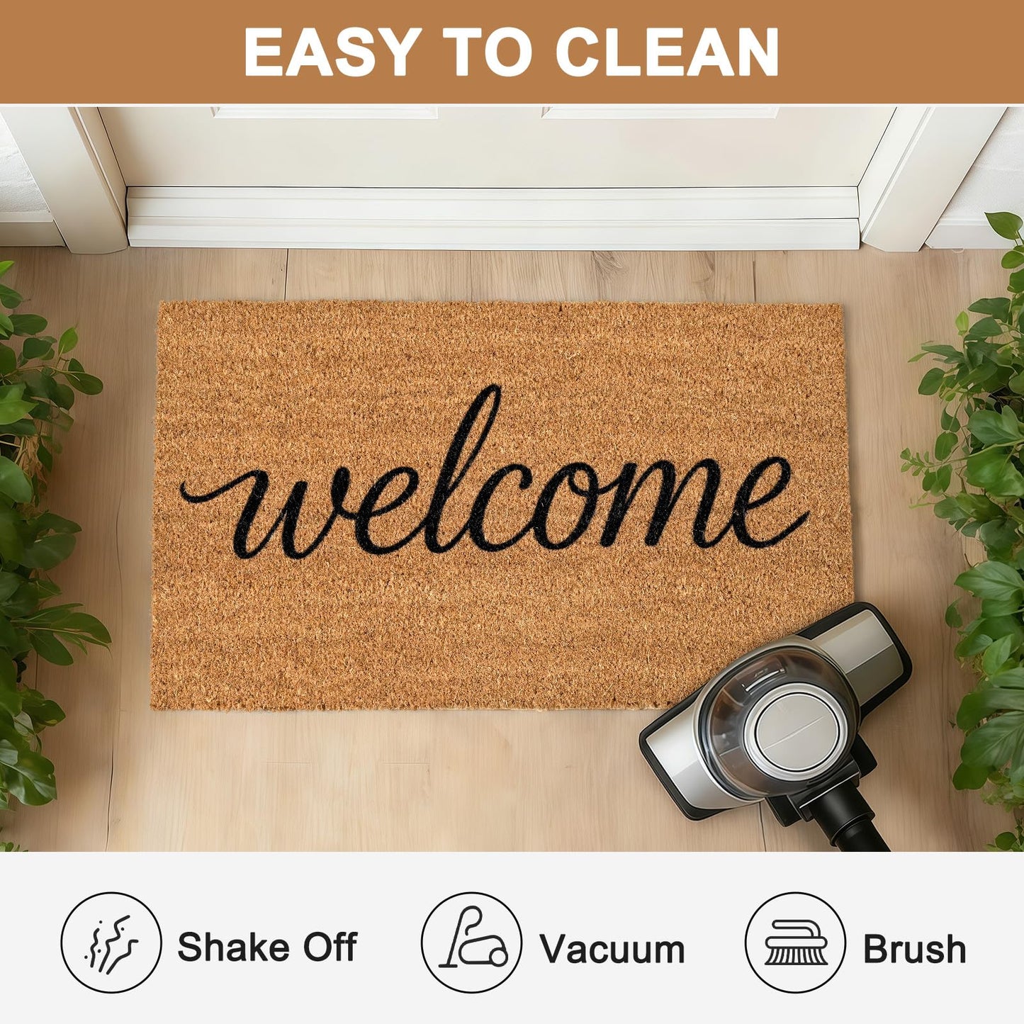 ULTSOFE Natural Coco Coir Door Mat with Heavy Duty Backing, 17" x 30" Anti-Slip Coconut Welcome Mat Outside Entrance, Easy Clean Front Door Doormat for Entry, Porch, Patio, Garden, Garage, Mudroom