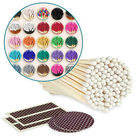 4" Matches in Color of Your Choice (100 Count, Striking Stickers Included) | Decorative Unique & Fun for Your Home, Gifts, Accessories & Events | Premium Long Wood Safety Matches by Thankful Greetings