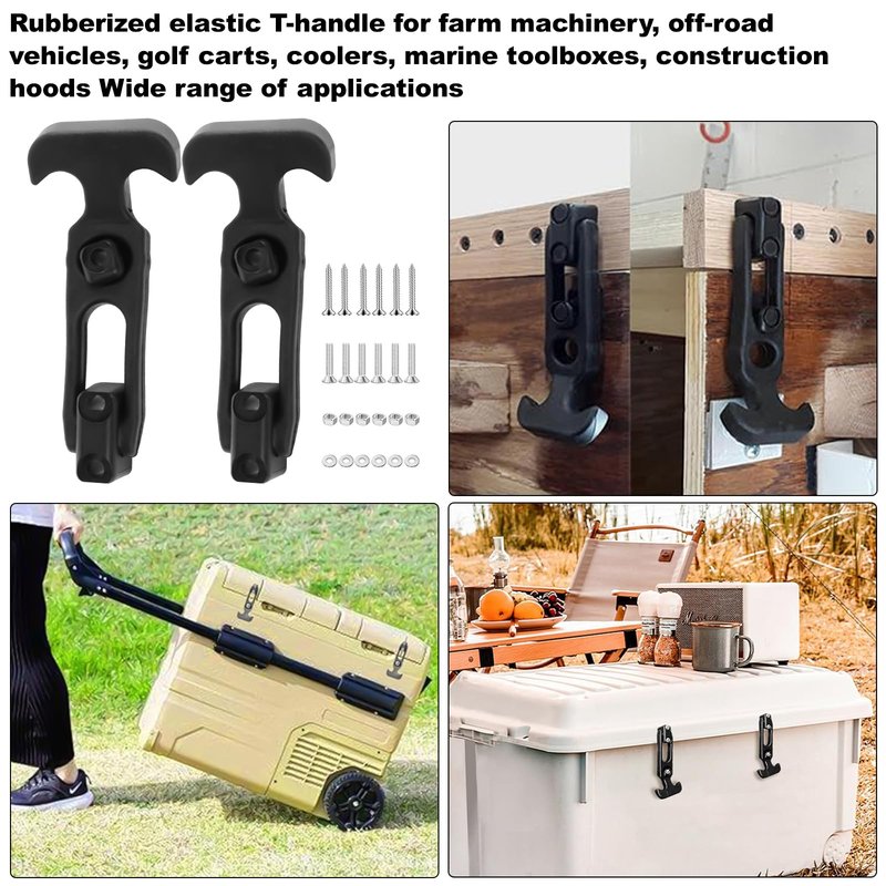 crenlux Rubber Flexible T-Handle Hasp Draw Latch for Farm Machinery, Construction Hoods, Off-Road Vehicles, Golf Carts, Coolers, Rubber Flexible T-Handle Hasp Draw Latch Replacement (4Pcs)