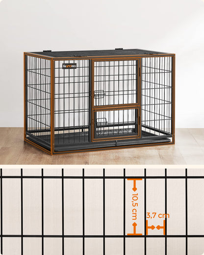 Feandrea Heavy-Duty Dog Crate, Dog Cage, 122 x 74.5 x 80.5 cm, for Medium and Large Dogs, Double Removable Door, Easy Cleaning, Pet Cage, XXL, Black PPD003B01