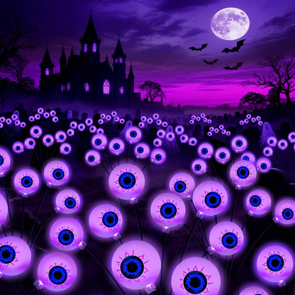 Halloween Decorations Outdoor, 4 Pack 24 LED Solar Purple Scary Eyeball Swaying Lights, Purple Solar Firefly Light Waterproof Outdoor Garden Lights for Halloween Yard Garden Lawn Party Flower Bed