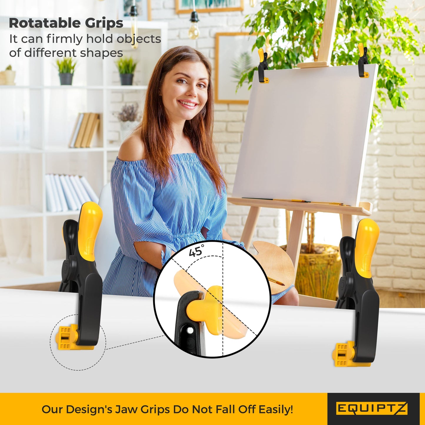 EQUIPTZ Spring Clamps for Woodworking, Crafts, Backdrop and Pool Cover, 20-Pack Spring Clamp Set with 4 Pcs of 6-inch, 6 Pcs of 4-inch & 10 Pcs of 3-inch Clamps, Extra Wide & Non-Detachable Jaw Pads