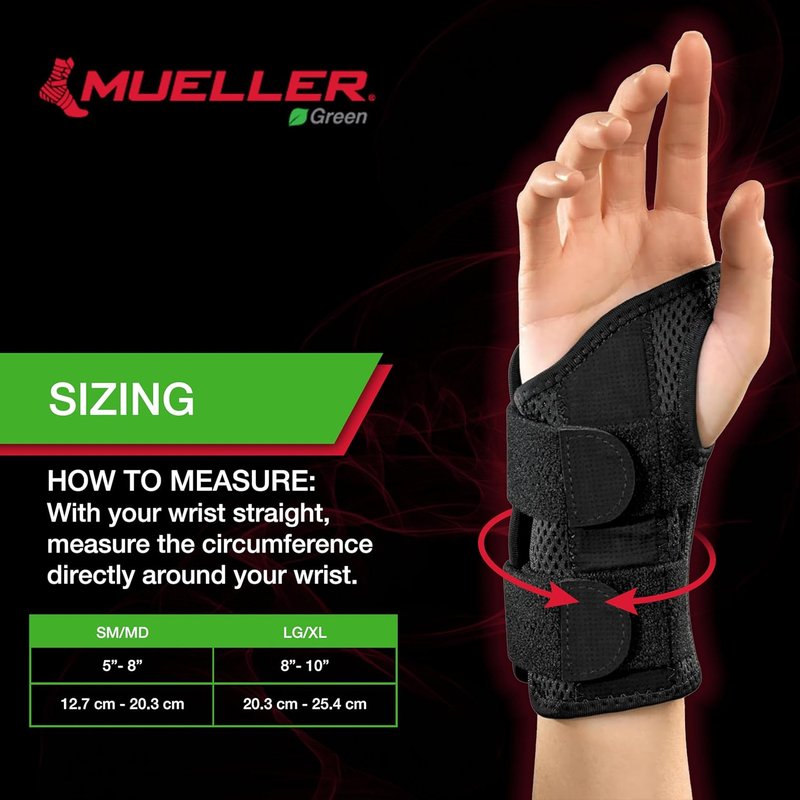 MUELLER Wrist Brace for Men & Women - Pain Relief Support for Carpal Tunnel & Arthritis | Black, Small/Medium