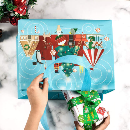 Whaline 12 Pack Large Christmas Gift Bags Reusable Non-Woven Tote Bags with Handles Christmas Grocery Shopping Totes for Holiday Xmas Gifts Party Favors, 12.8" x 9.8" x 6.7"