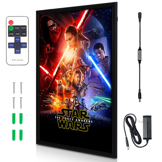 NexaFrame LED Backlit Movie Poster Frame - 24 x 36 Black Cinema Box for Posters, Framed Wall Art Lights for Paintings & Pictures, Digital Signage Display, Lighted Theater Advertising Signs, Light Box