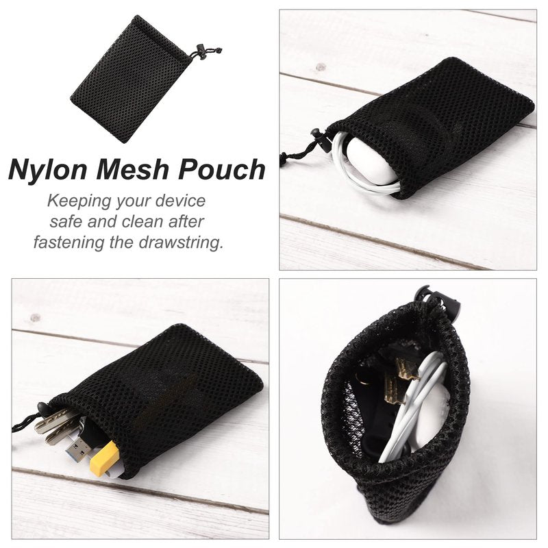 uxcell Nylon Mesh Drawstring Bag, 5 x 3.5 Inch Small Storage Pouch String Bags for Mini Stuff MP3 Charger Earphone Key, 3pcs Travel Kit Organizer for Lipstick Cosmetic Jewelry, Black