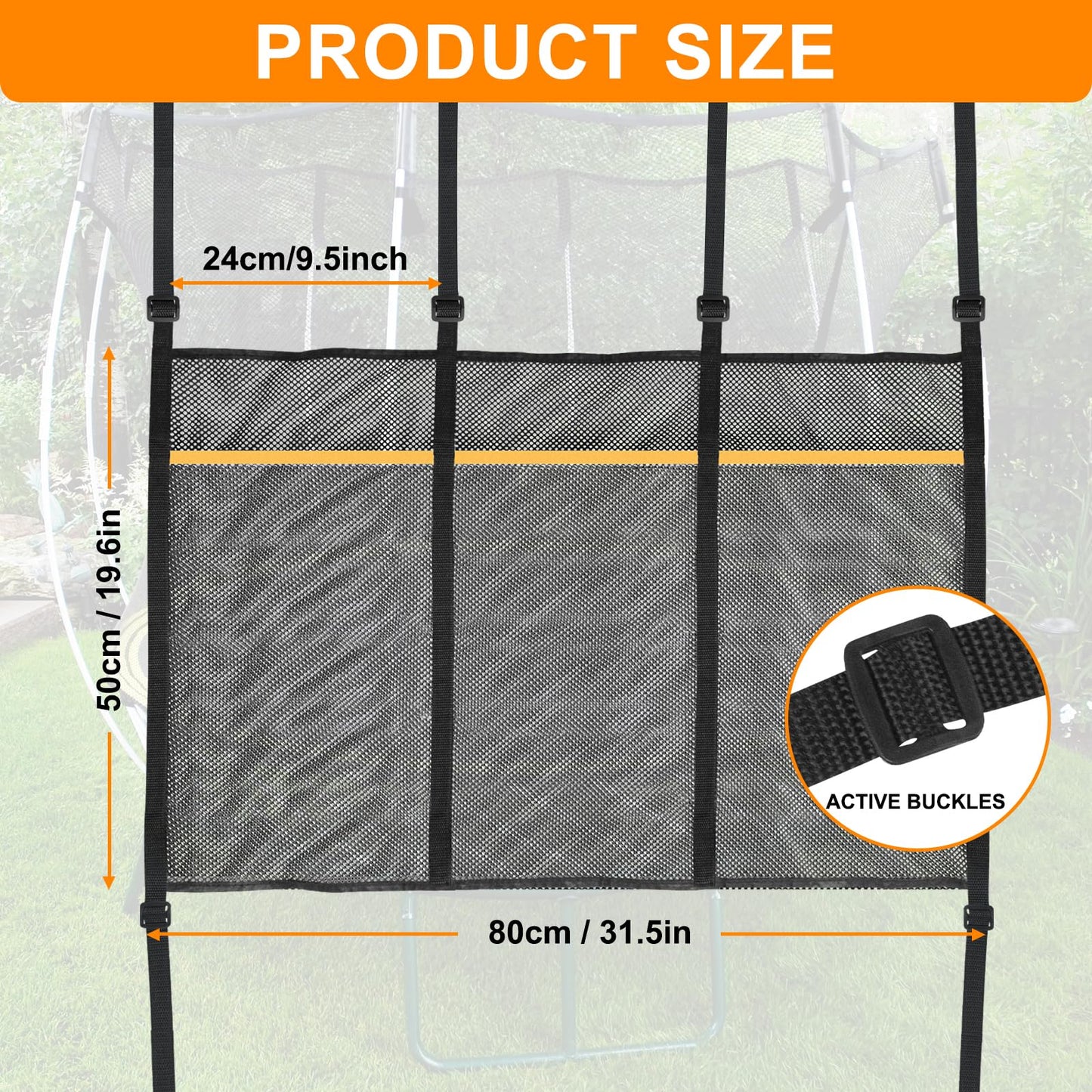 Mordx Trampoline Shoes Bag, 3 Pouch Storage Mesh Bag Trampoline Shoe Holder,Indoor Household Item Fitness Shoes Organizer, Trampoline Item Storage Accessories Equipment Bag, black