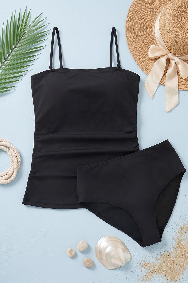 Bandeau Swimsuits for Women - Ruched Tummy Control Two Piece Tankini Set | Stylish Strapless Swimwear