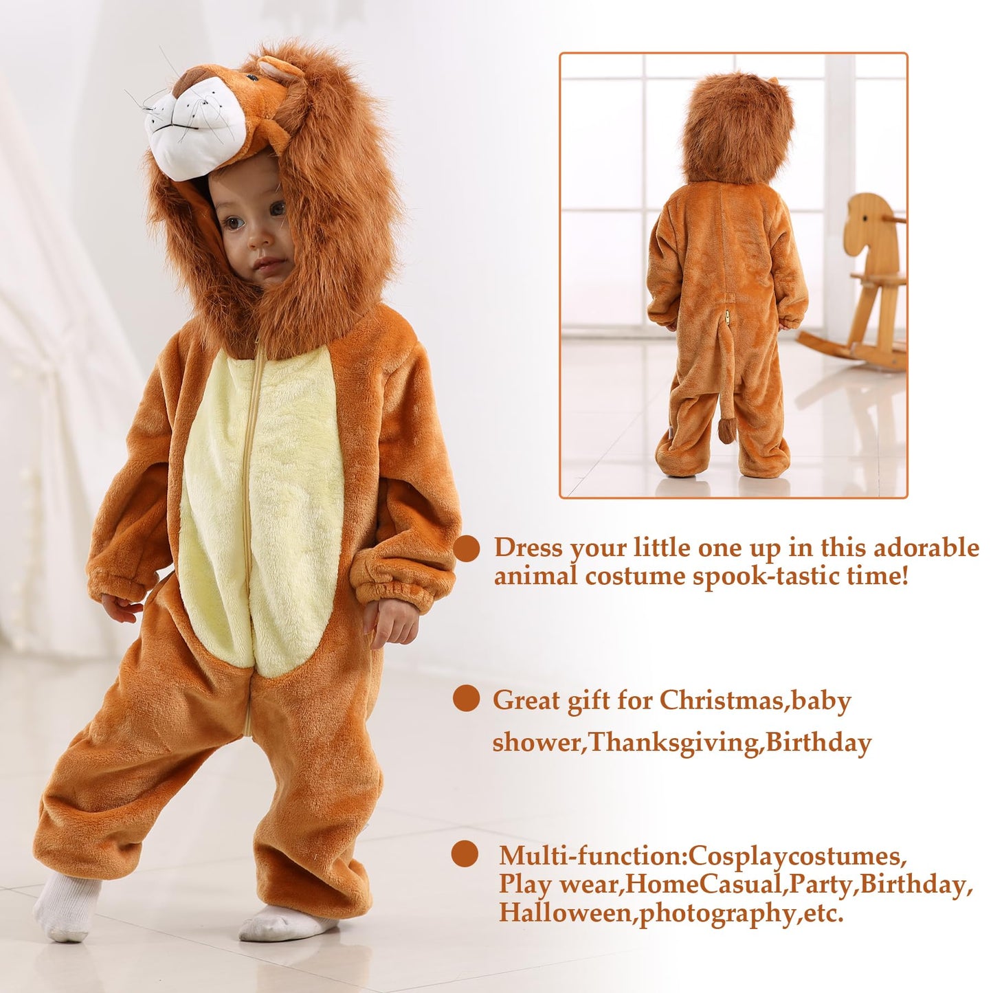 TONWHAR Infants Toddlers Halloween Cosplay Lion Costume Kids' Animal Outfit Snowsuit(2-3T,Lion)