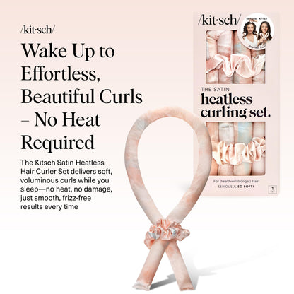 Kitsch Heatless Curling Set - Satin Heatless Curler, Heatless Curlers for Long & Short Hair, Hair Curler No Heat for Heatless Curls, Overnight Curls with 2 Scrunchies & Blowout Rod - Sunset Tie Dye