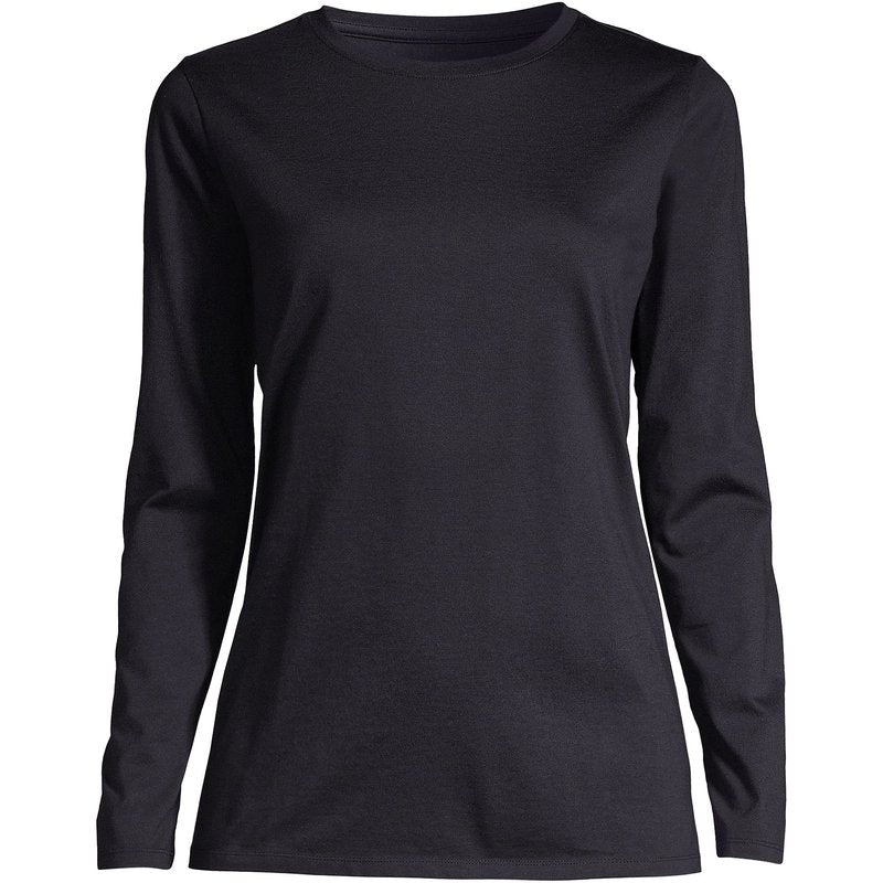 Lands' End Womens Long Sleeve Relaxed Supima Cotton Crew Neck T Shirt Black Plus 3X