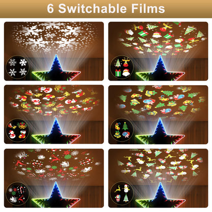 Patiobay Christmas Tree Topper Star, Double Sided Tunnel Mirror 10 Inch 12 Lighting Modes, Built-in 6 Projected Patterns, 3D Glitter LED Rotating Lights for Party Holiday Xmas Decorations Gifts